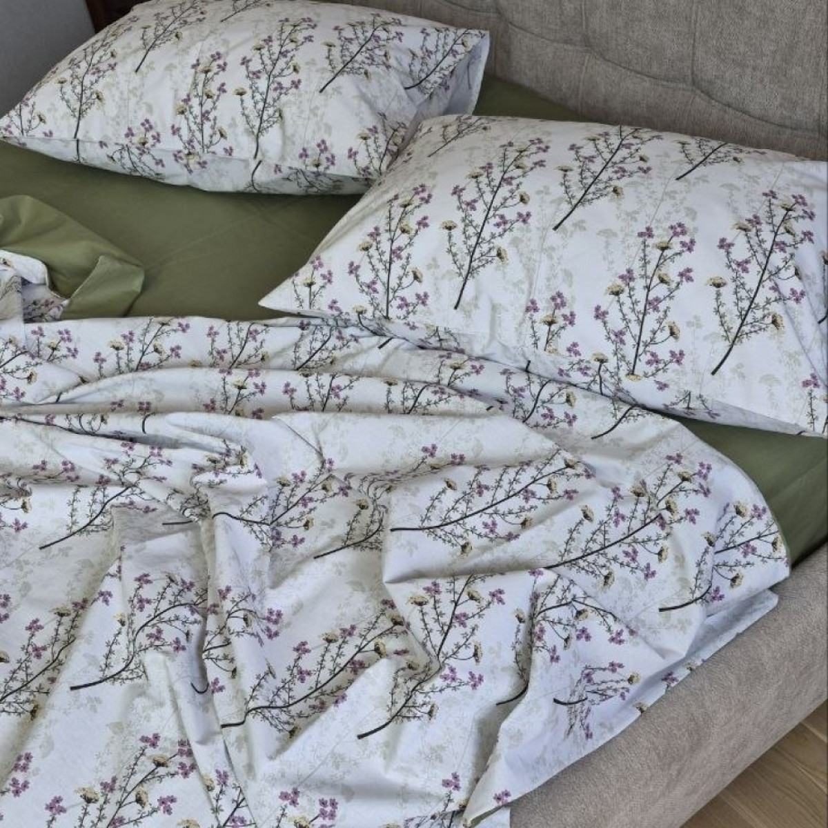Комплект постільної білизни бавовна Гілочка Лун (хакі) cotton в Leron - фото