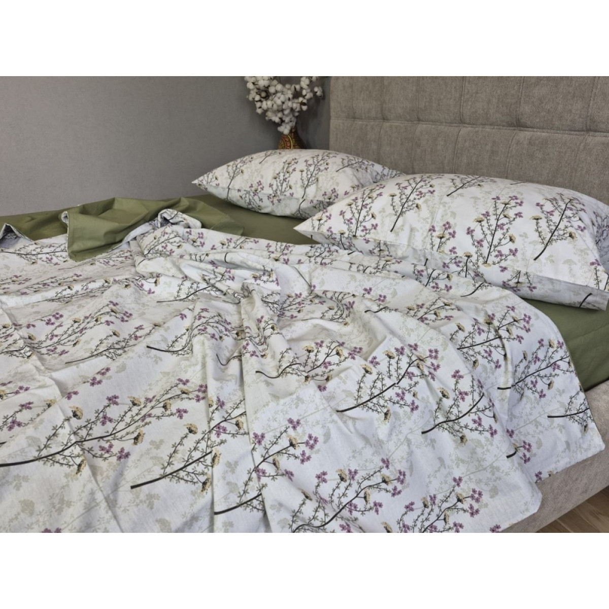Комплект постільної білизни бавовна Гілочка Лун (хакі) cotton