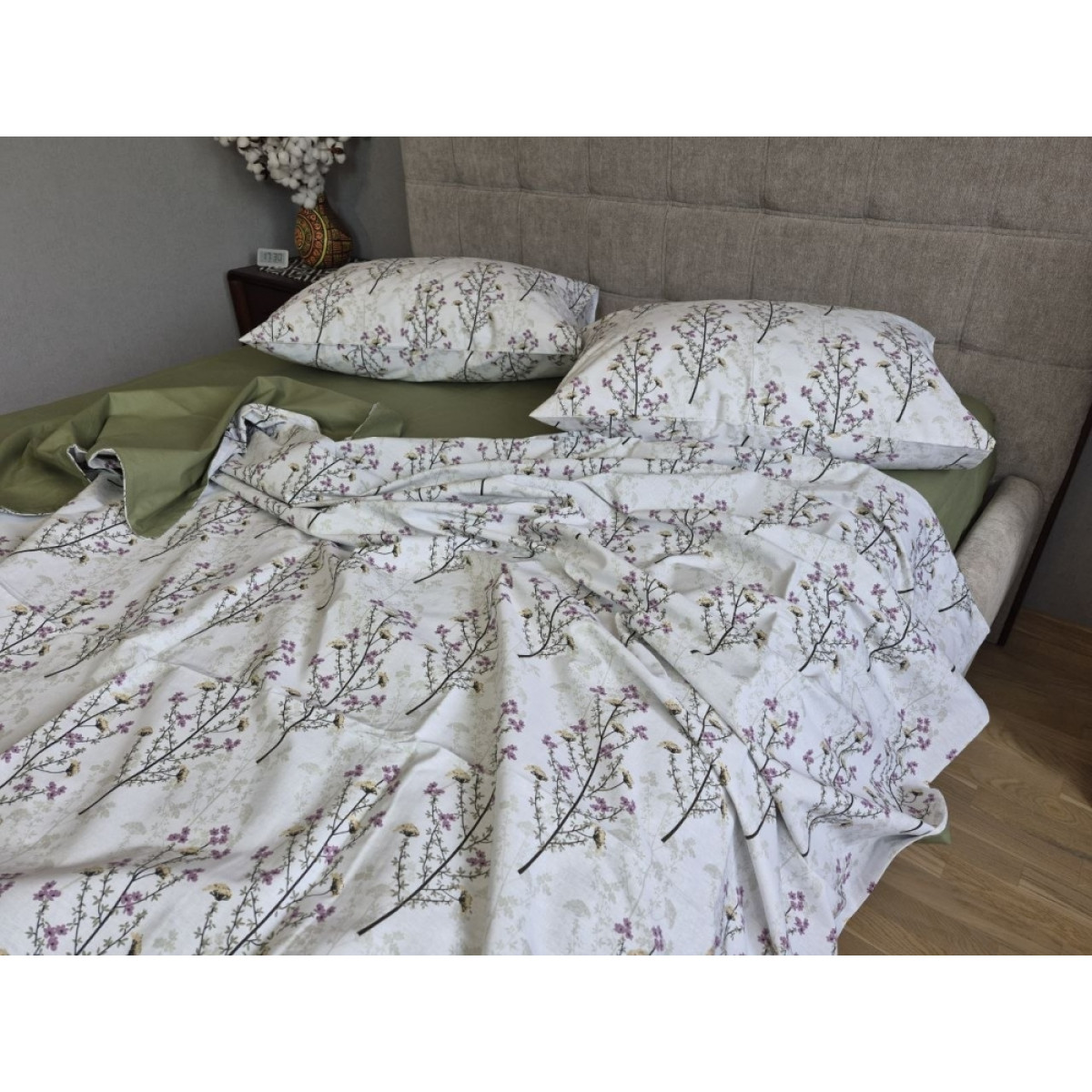 Комплект постільної білизни бавовна Гілочка Лун (хакі) cotton