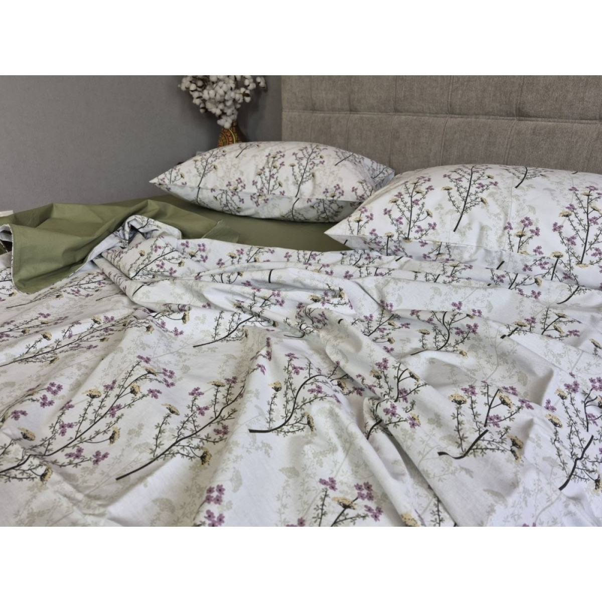 Комплект постільної білизни бавовна Гілочка Лун (хакі) cotton