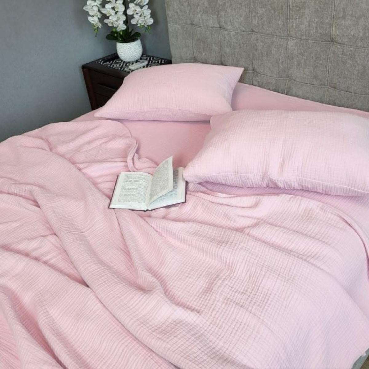 Муслиновая постель розовая Pink Muslin 100% хлопок в Leron - фото
