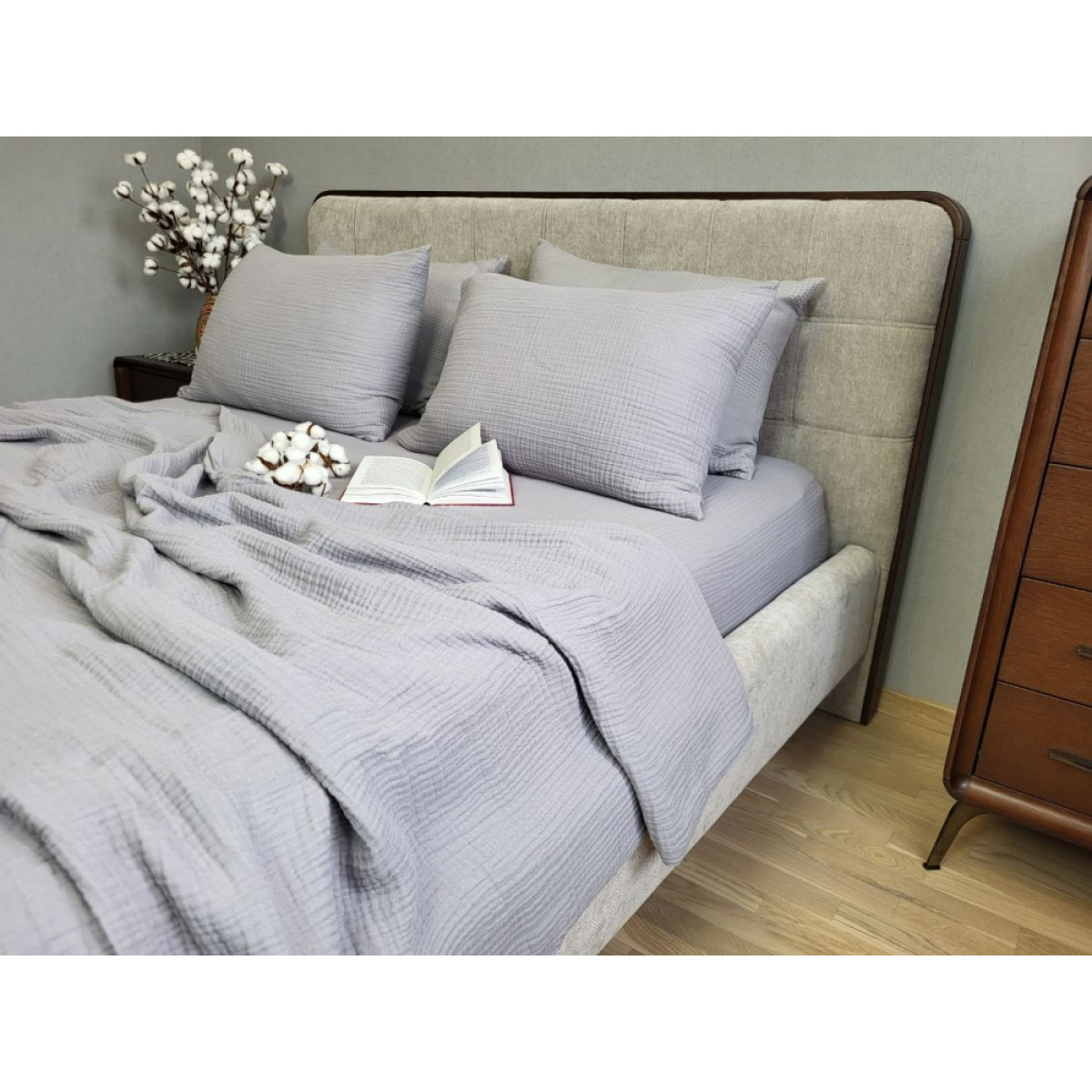 Серое постельное белье муслин Smoke Grey Muslin 100% хлопок