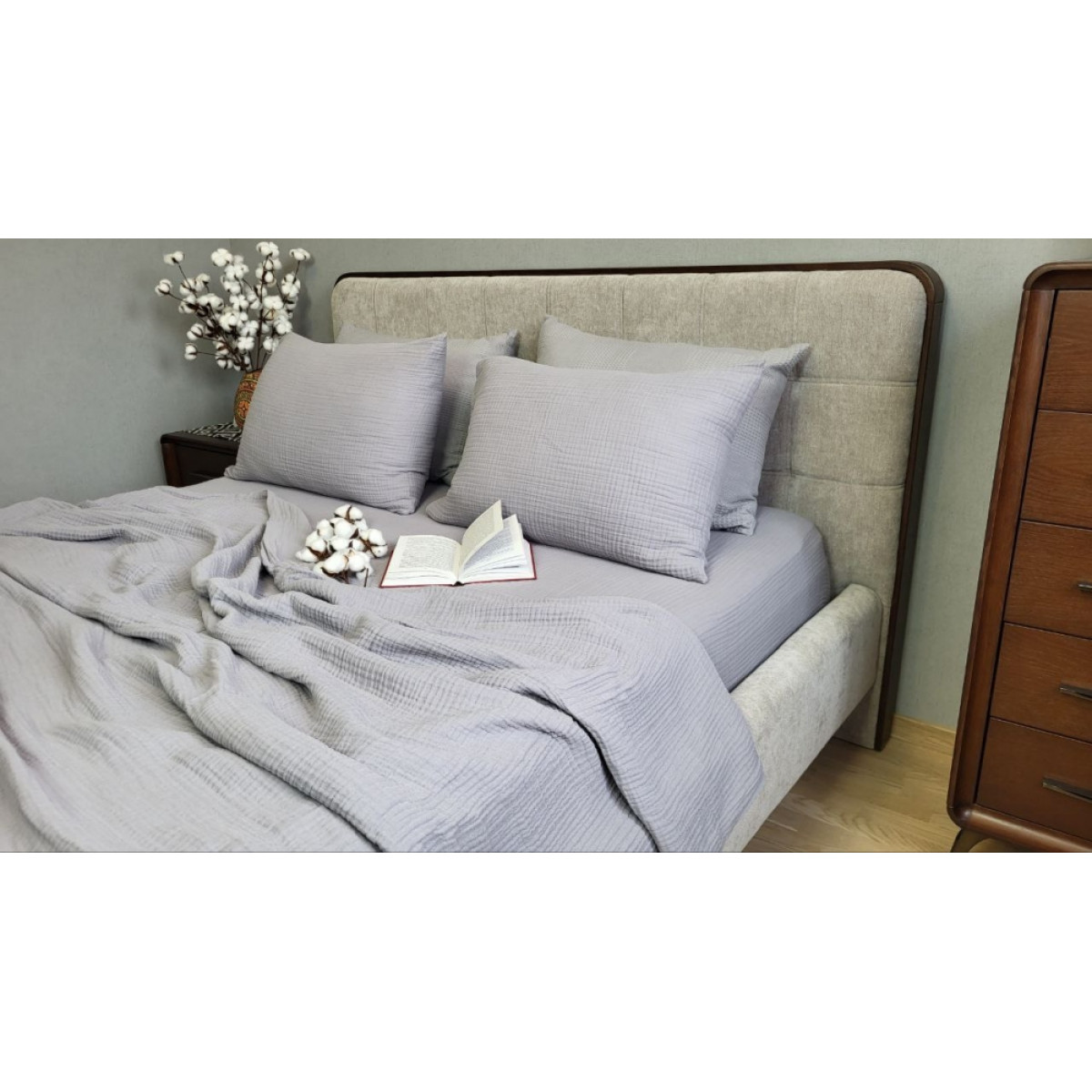 Серое постельное белье муслин Smoke Grey Muslin 100% хлопок