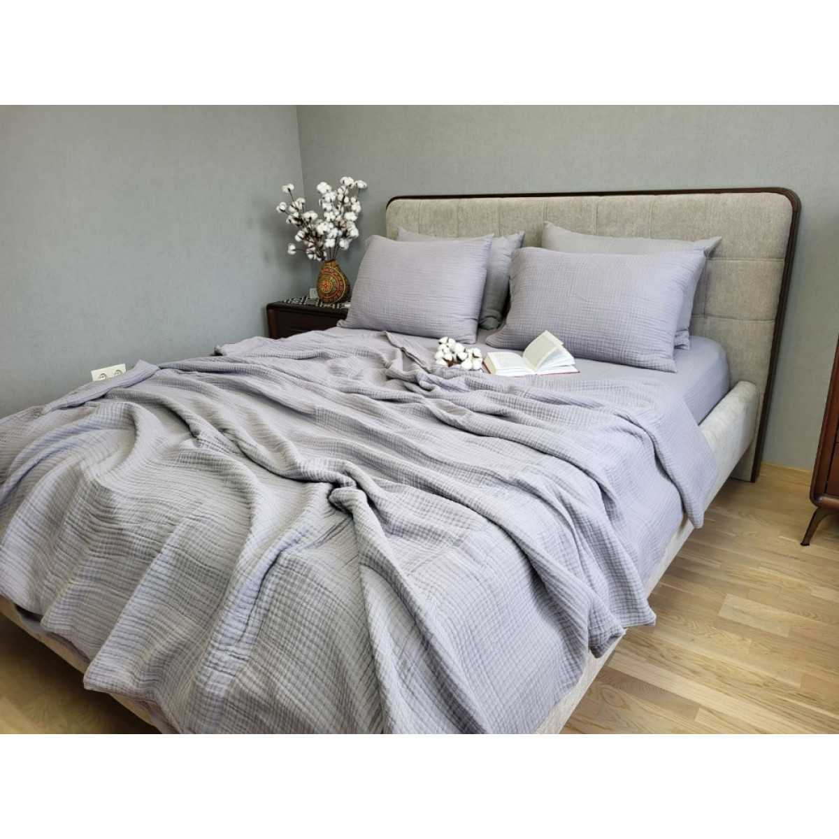 Серое постельное белье муслин Smoke Grey Muslin 100% хлопок