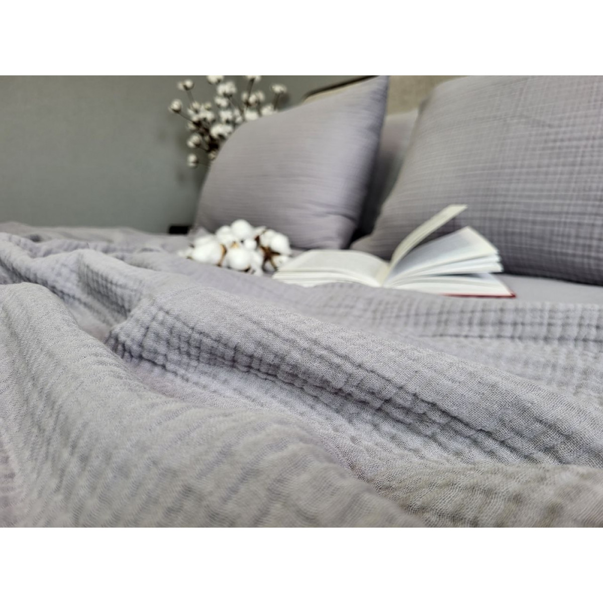 Серое постельное белье муслин Smoke Grey Muslin 100% хлопок
