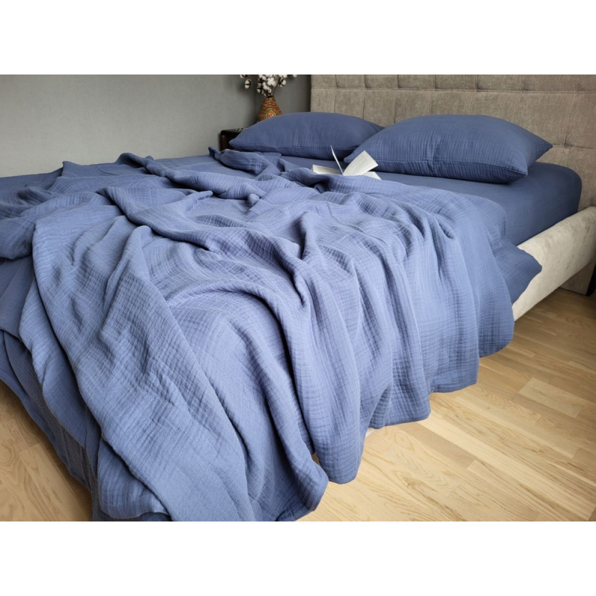 Муслин постельное белье синее 100% хлопок Navy Blue