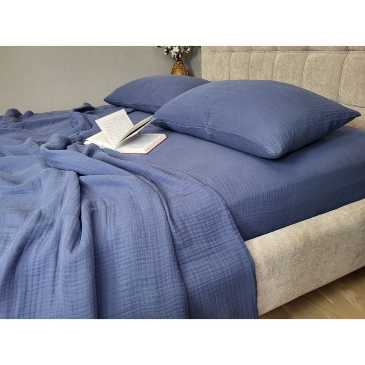 Муслин постельное белье синее 100% хлопок Navy Blue
