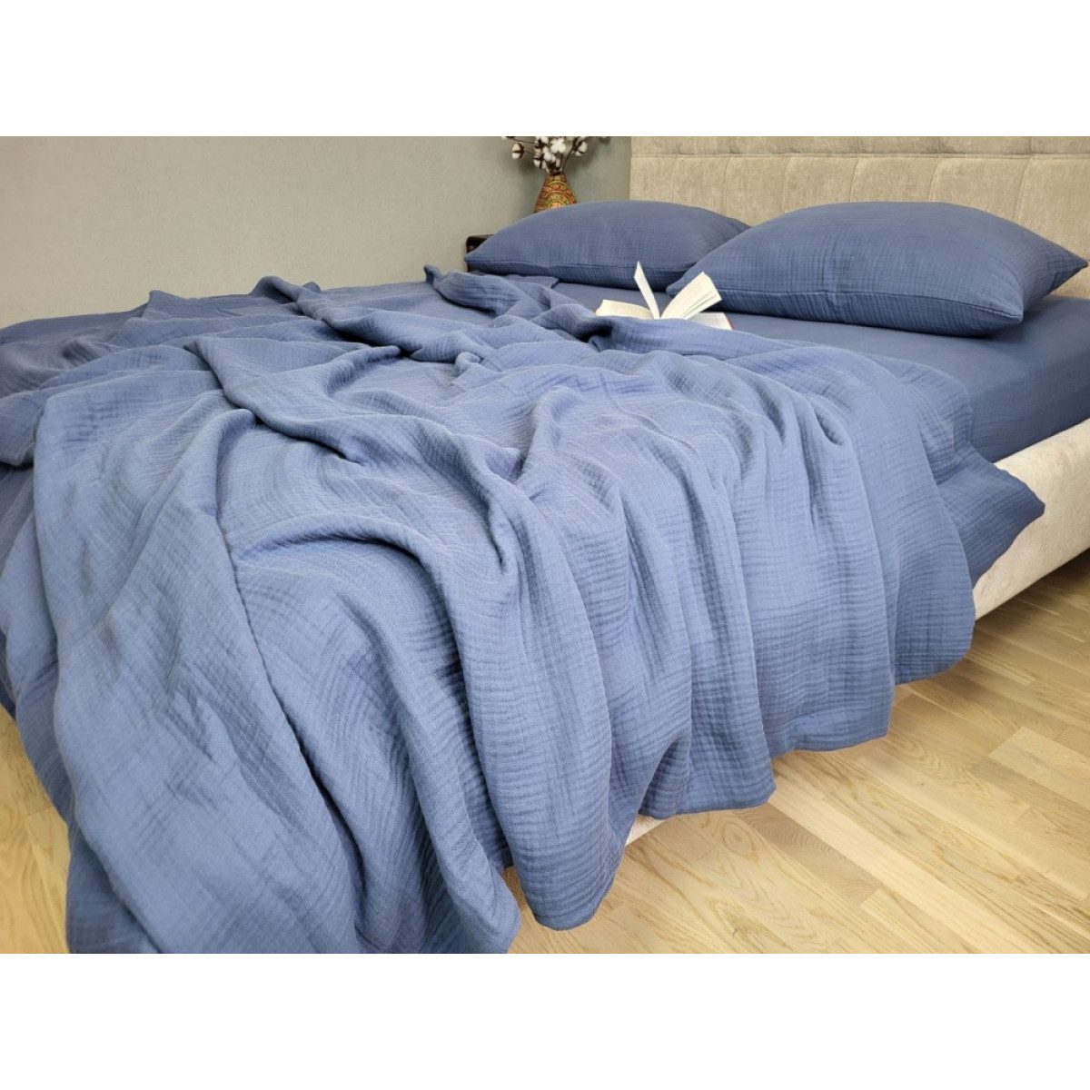 Муслин постельное белье синее 100% хлопок Navy Blue