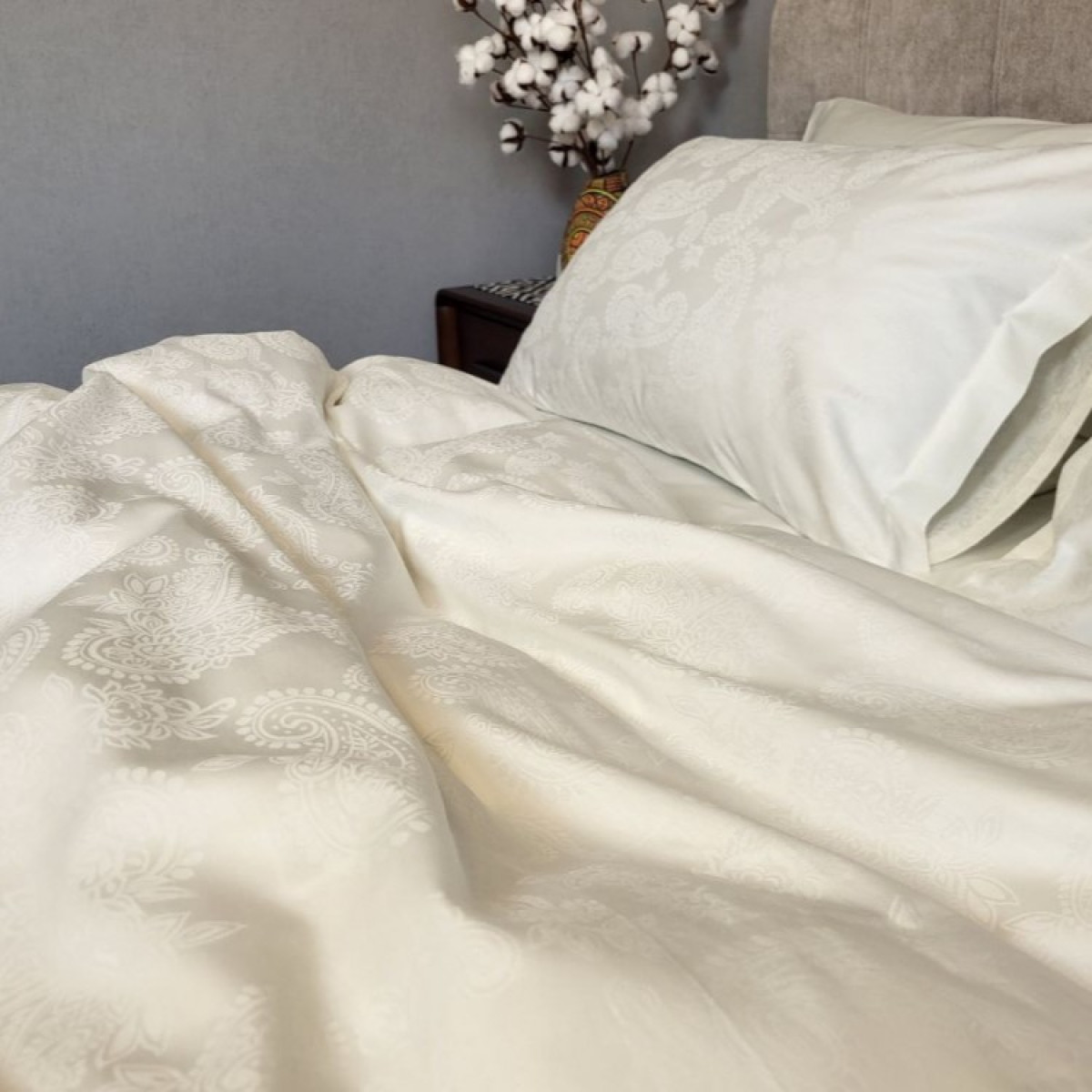 Жакард сатин постільна білизна Paisley Ivory в Leron - фото