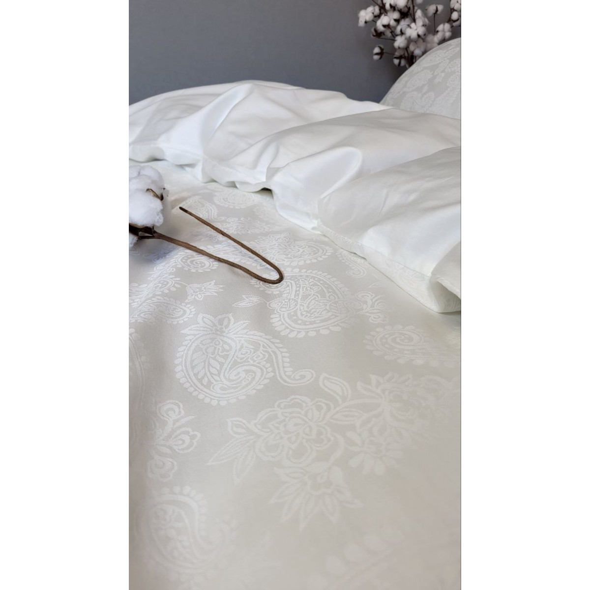 Жакард сатин постільна білизна Paisley Ivory