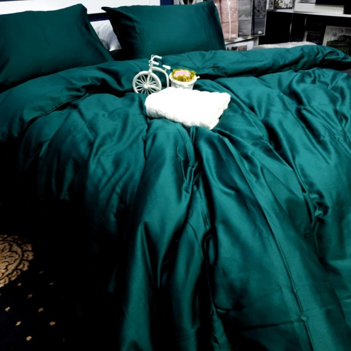 Постільна білизна із сатину люкс Turkish Deep Emerald Однотонний в Leron - фото