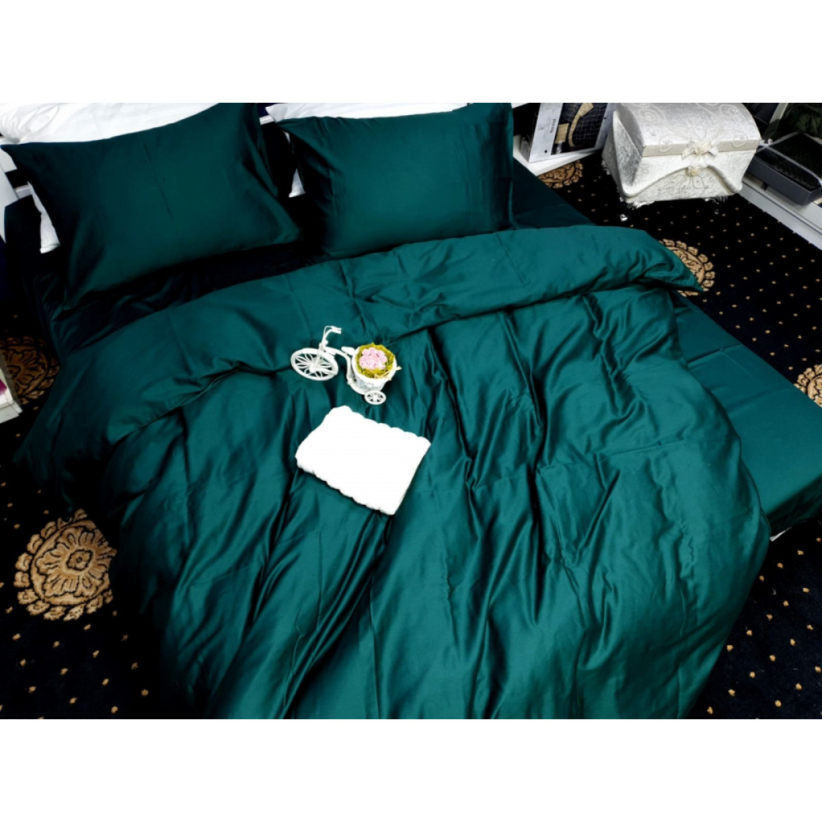 Постільна білизна із сатину люкс Turkish Deep Emerald Однотонний