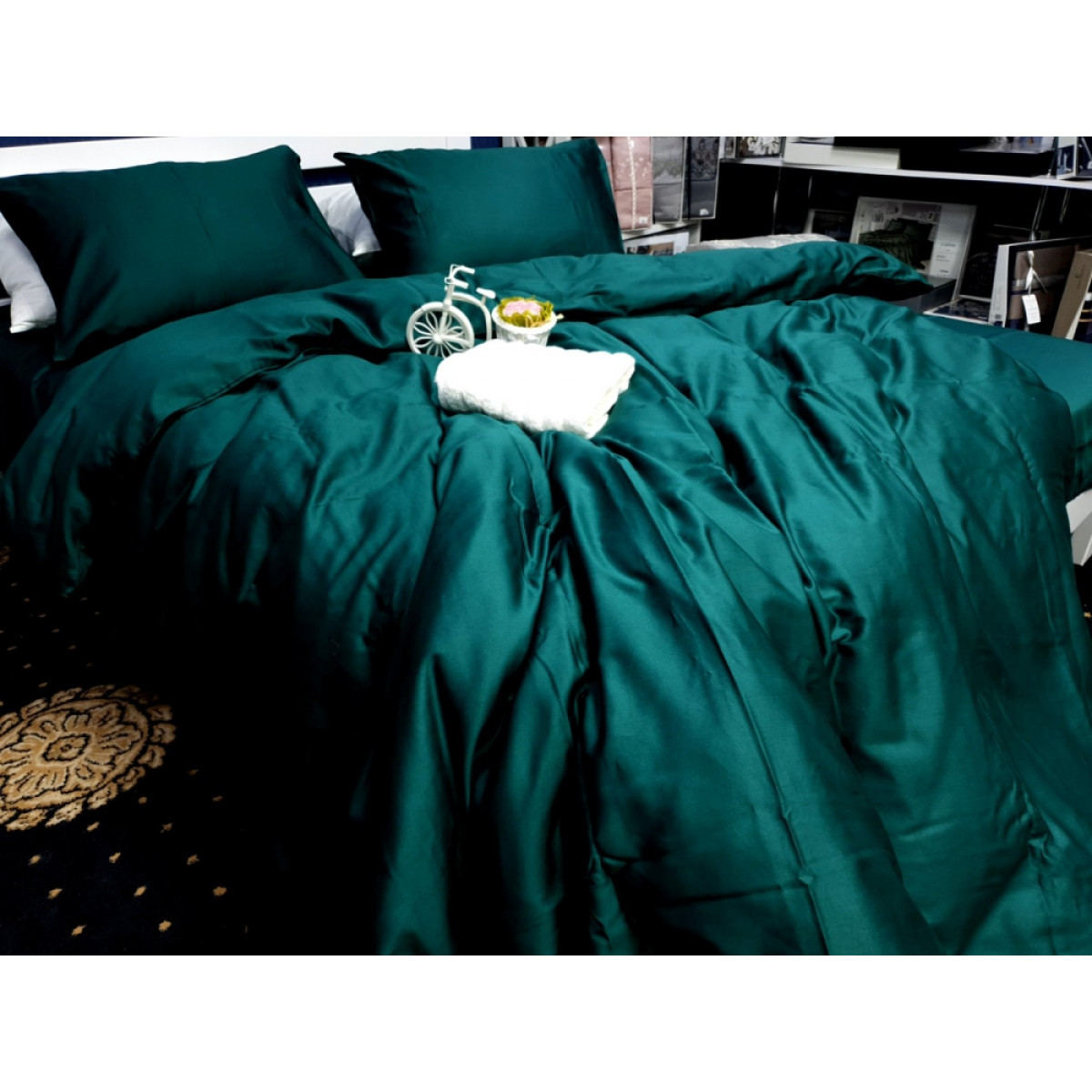 Постільна білизна із сатину люкс Turkish Deep Emerald Однотонний