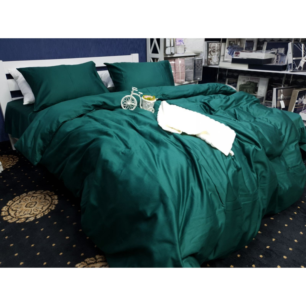 Постільна білизна із сатину люкс Turkish Deep Emerald Однотонний