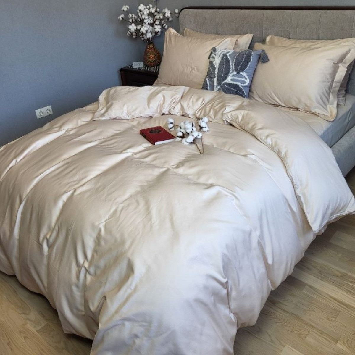 Сатинова постільна білизна люкс Elite Beige Однотонний в Leron - фото
