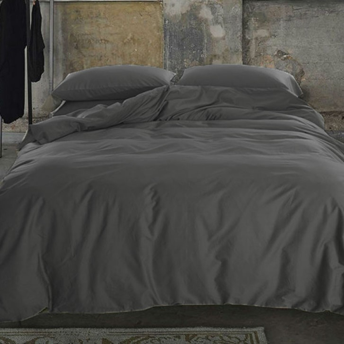 Сатин люкс постільна білизна Elite Dark Grey Однотонний в Leron - фото