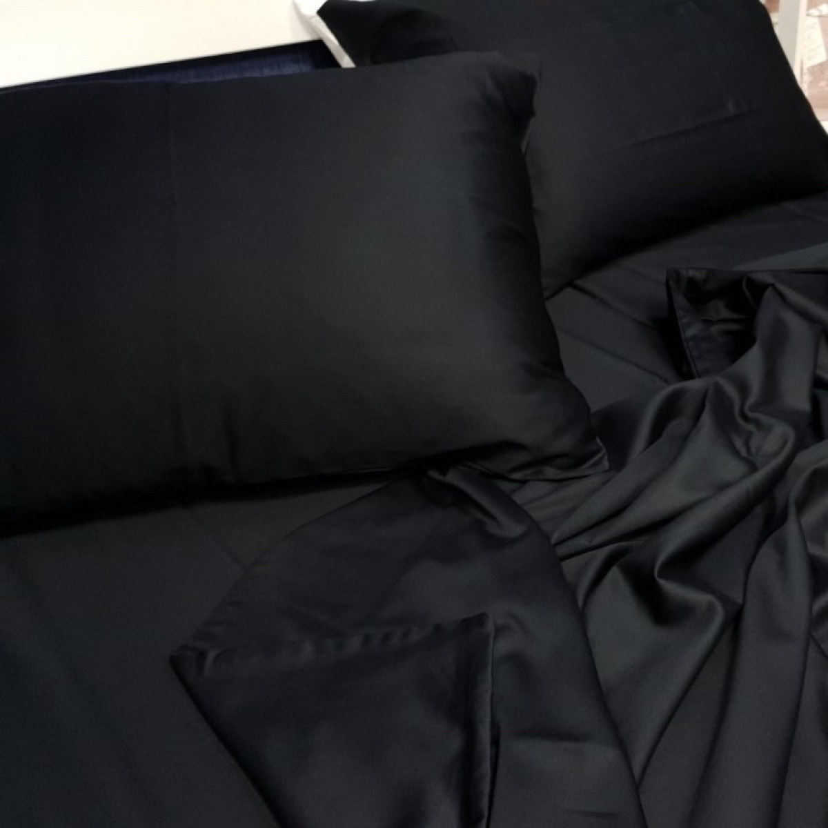 Чорна постільна білизна сатин люкс Elite Black Однотонний в Leron - фото