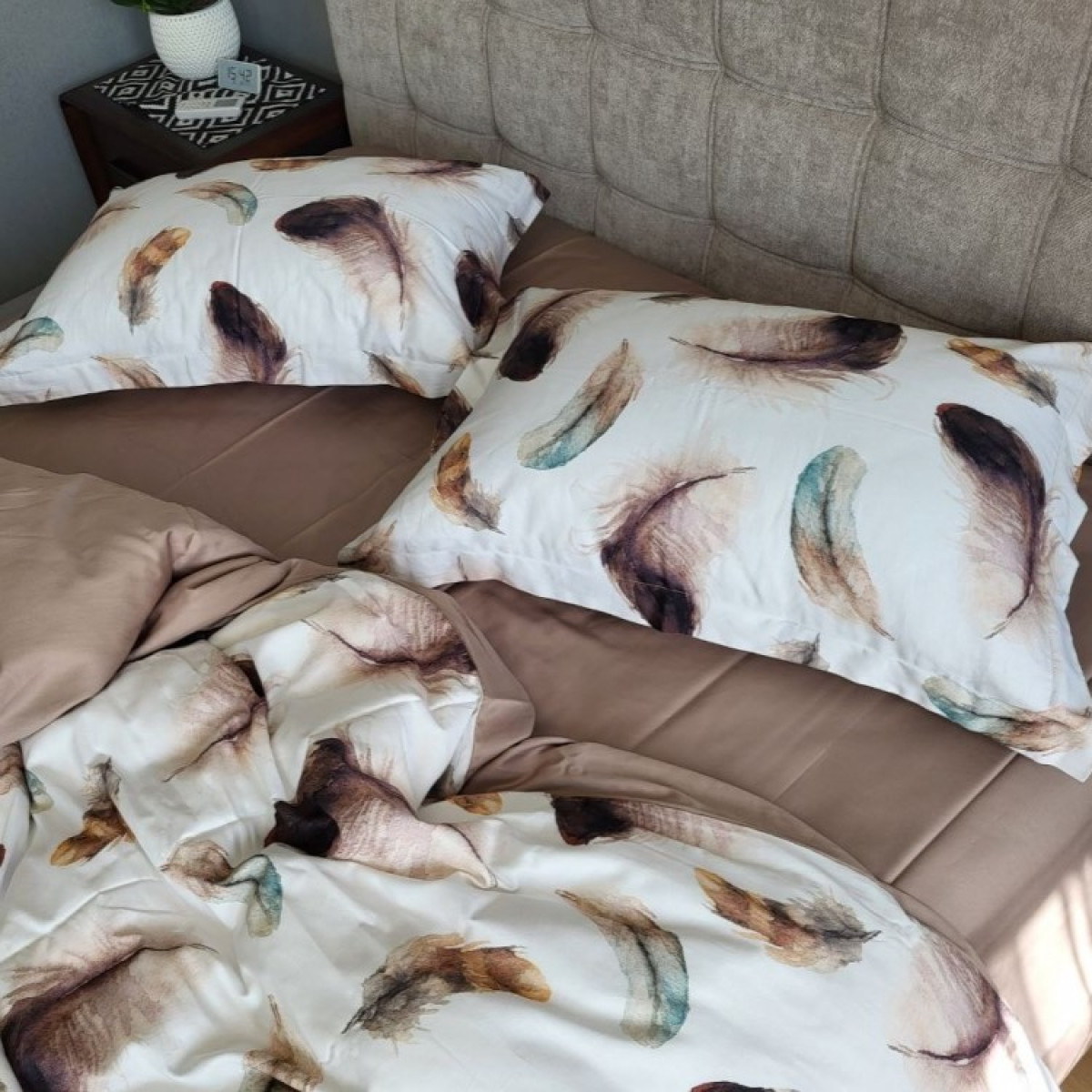 Сатин люкс постільна білизна з пір'їнками Premium Soffi в Leron - фото