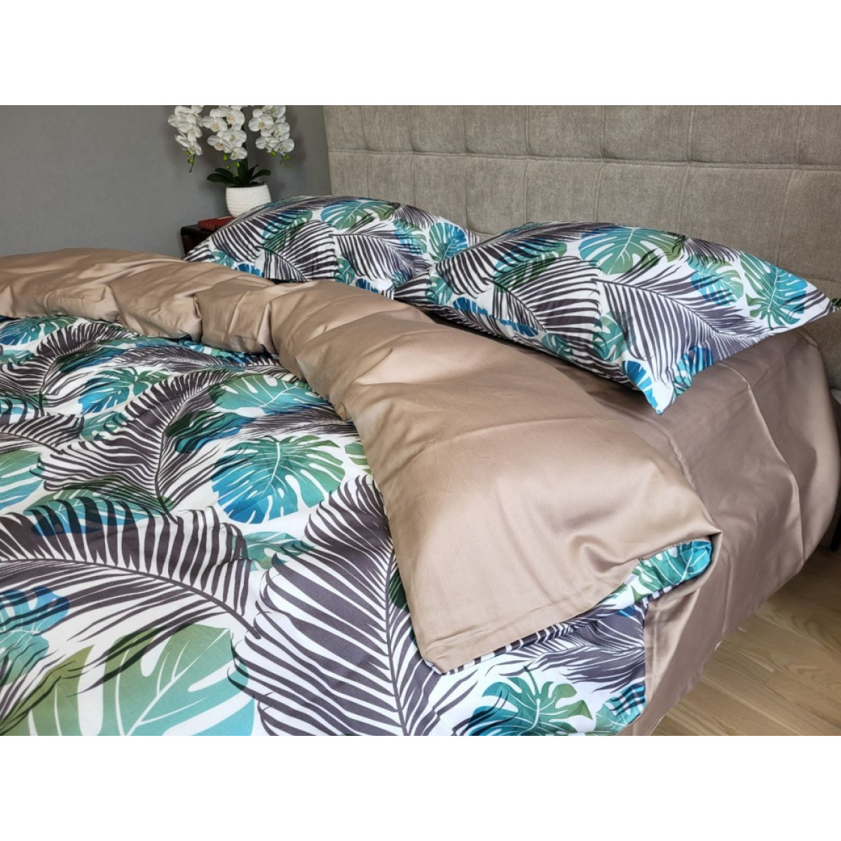 Сатин люкс постільна білизна з листям Premium Tropics