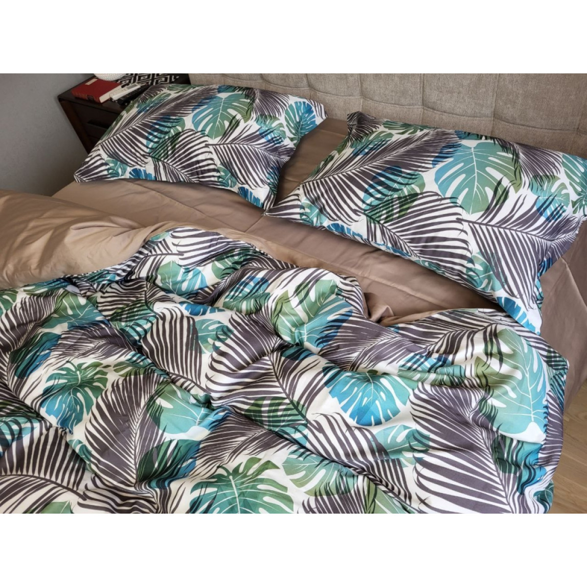 Сатин люкс постільна білизна з листям Premium Tropics