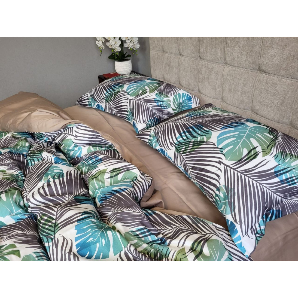 Сатин люкс постільна білизна з листям Premium Tropics