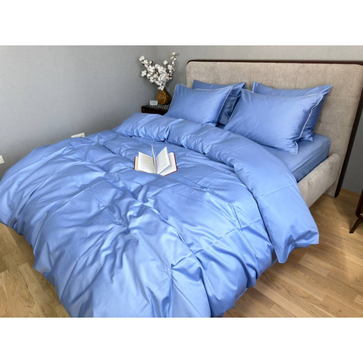 Постельное белье из сатина Голубой LUX Однотонный с кантом