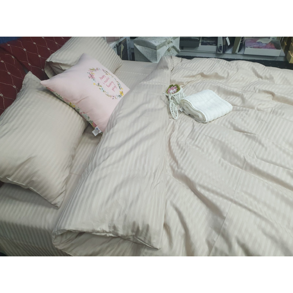 Постільна білизна страйп сатин Stripe Lux Light Beige