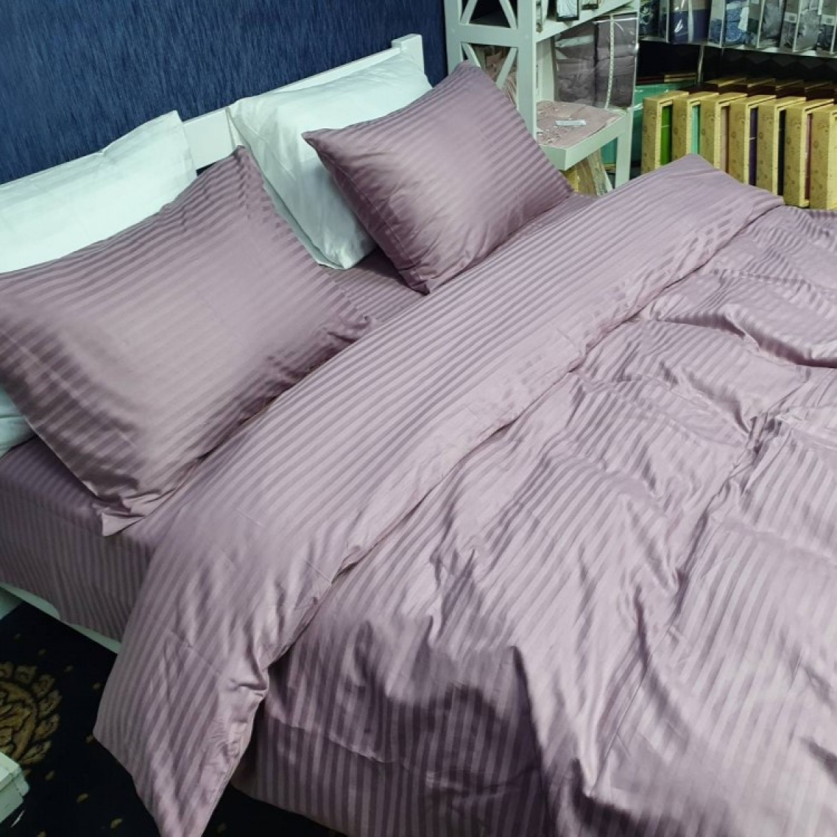 Постельное белье страйп сатин Stripe Lux Light Plum в Leron - фото