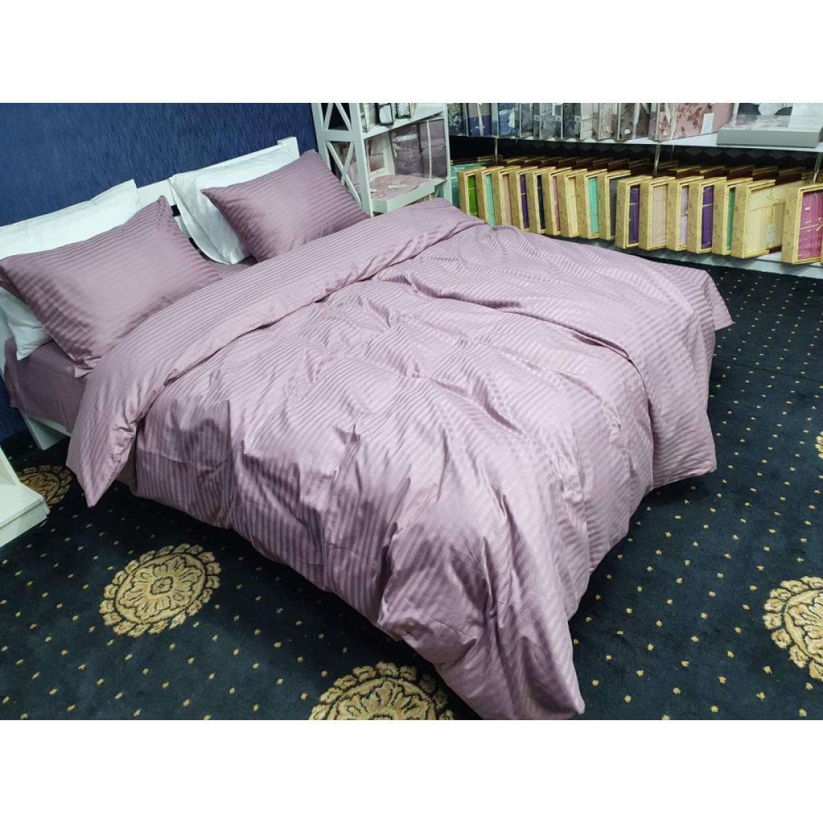 Постельное белье страйп сатин Stripe Lux Light Plum
