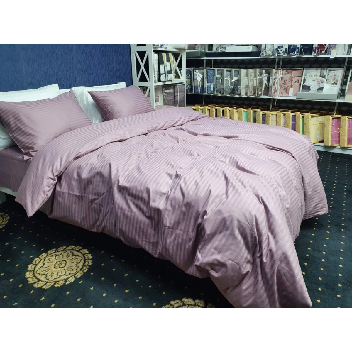 Постельное белье страйп сатин Stripe Lux Light Plum