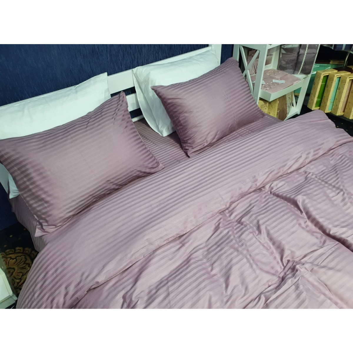 Постельное белье страйп сатин Stripe Lux Light Plum