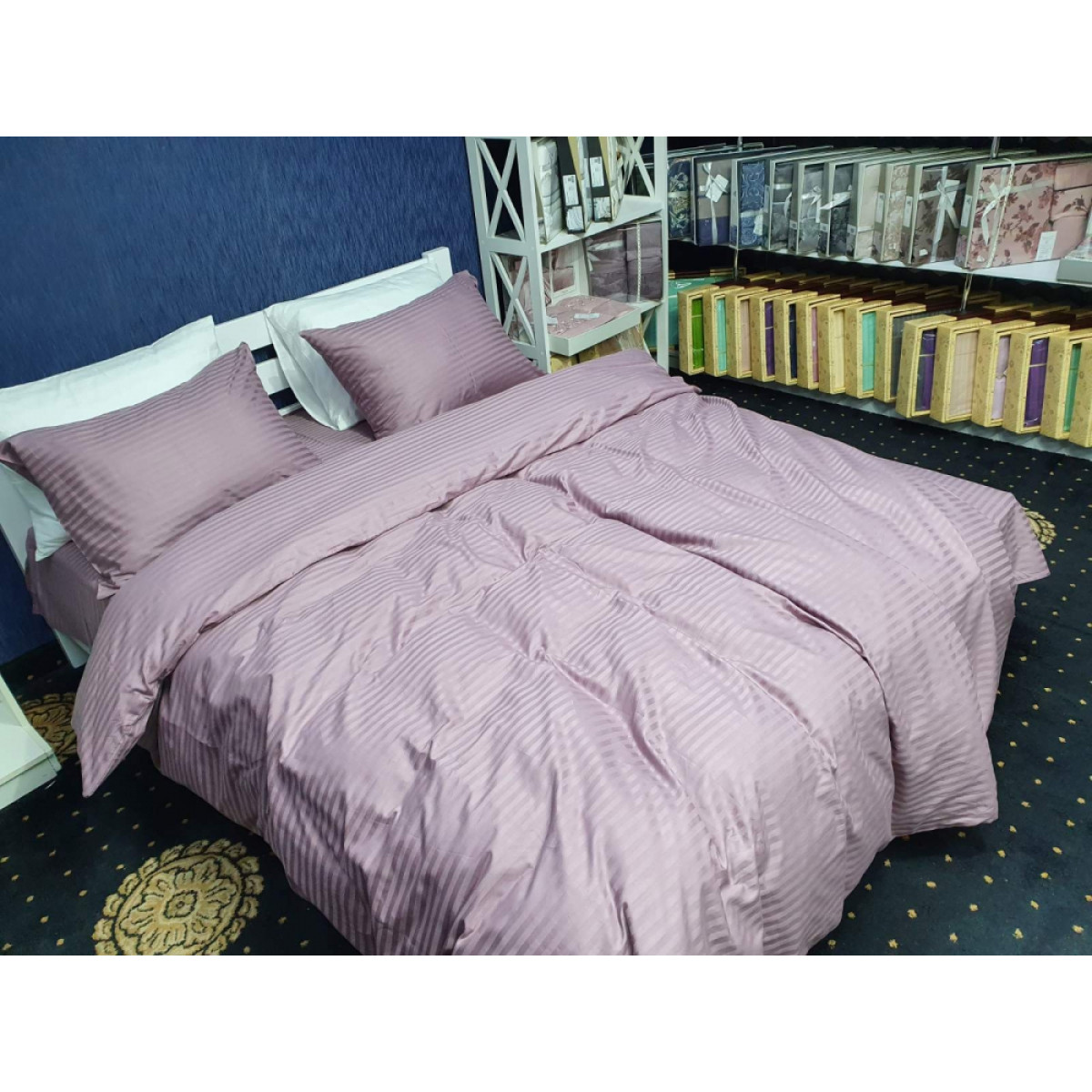 Постельное белье страйп сатин Stripe Lux Light Plum