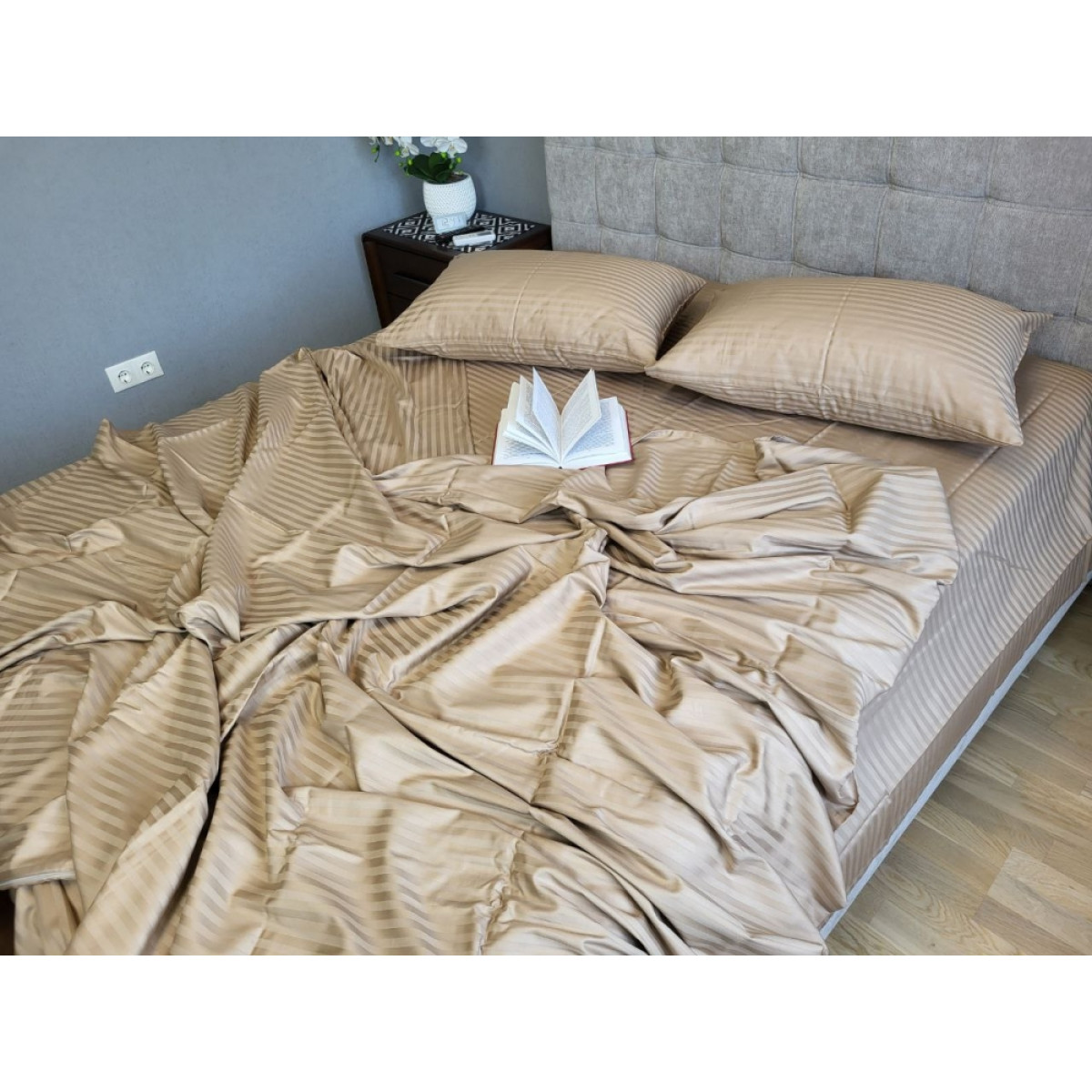 Страйп сатин постельное белье Stripe Lux Beige Tone