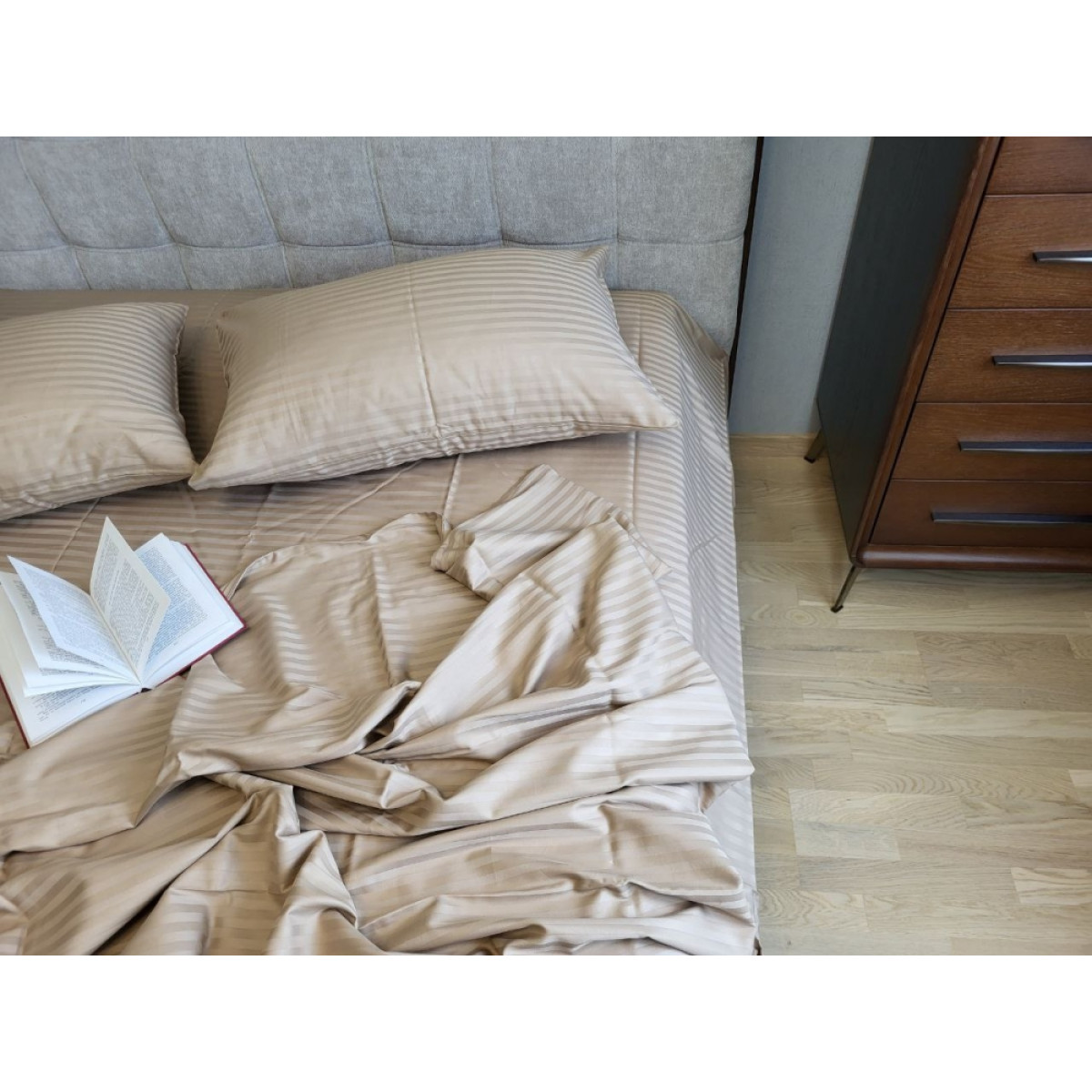 Страйп сатин постельное белье Stripe Lux Beige Tone