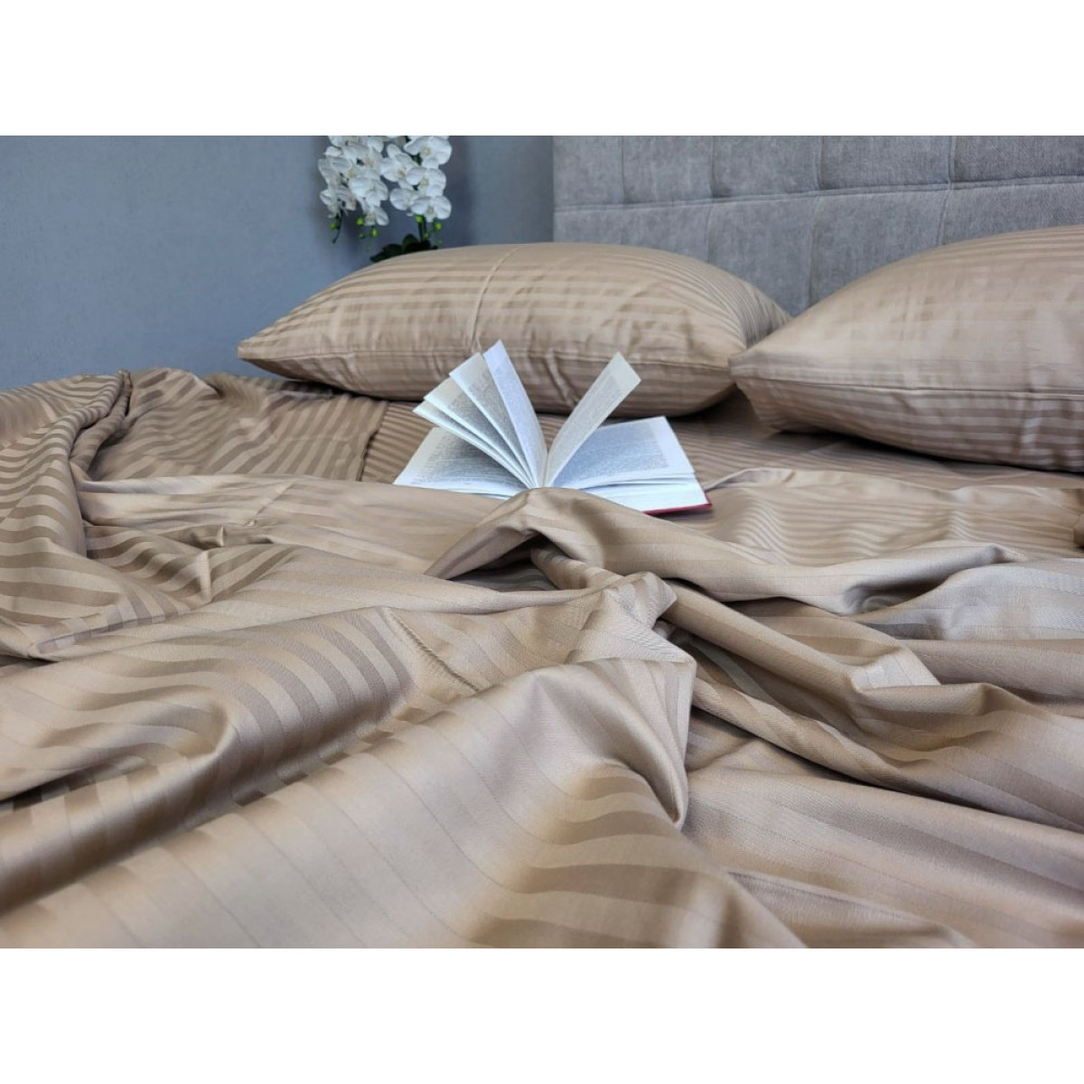 Страйп сатин постельное белье Stripe Lux Beige Tone
