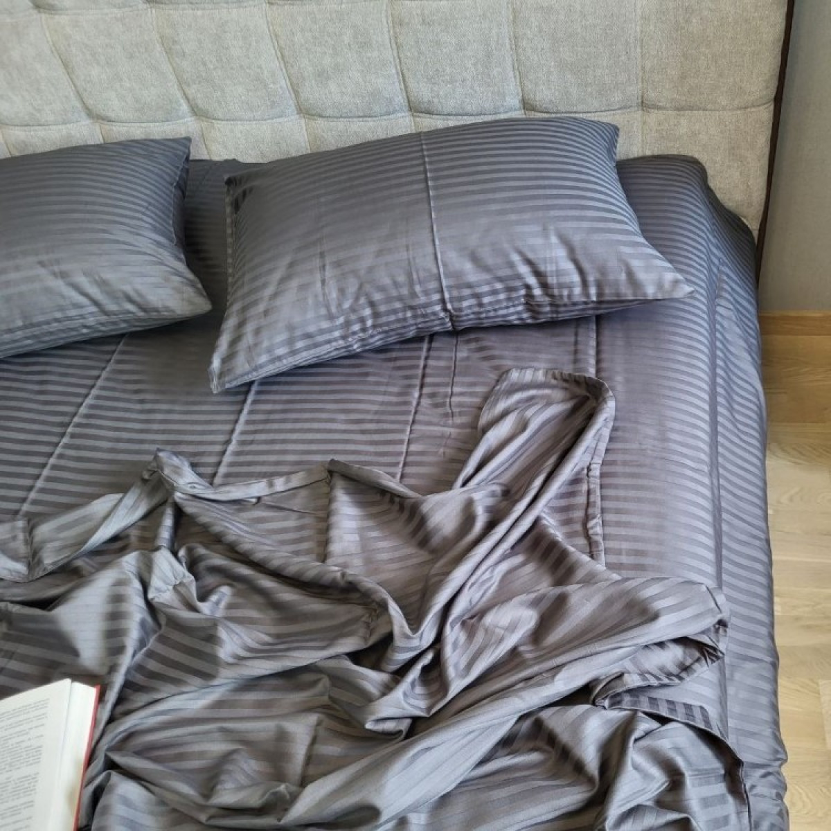 Постільна білизна страйп сатин Stripe Lux Gray Shadow в Leron - фото