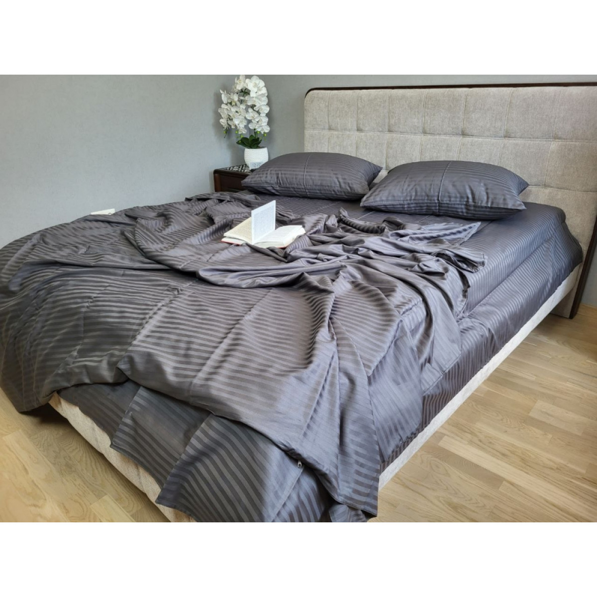 Постільна білизна страйп сатин Stripe Lux Gray Shadow