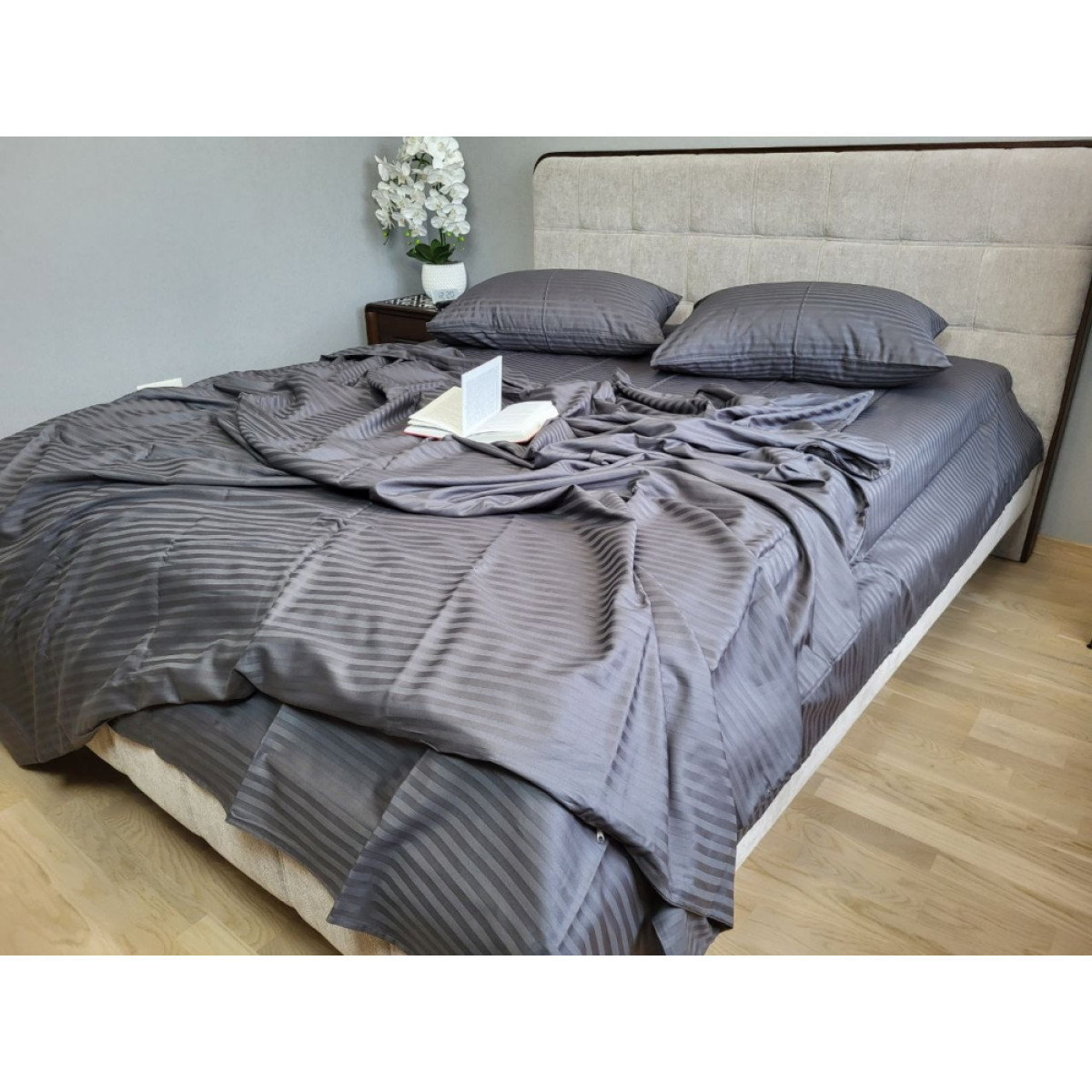Постільна білизна страйп сатин Stripe Lux Gray Shadow