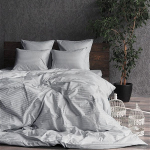 Постіль страйп сатин Stripe Lux Gray Pearl
