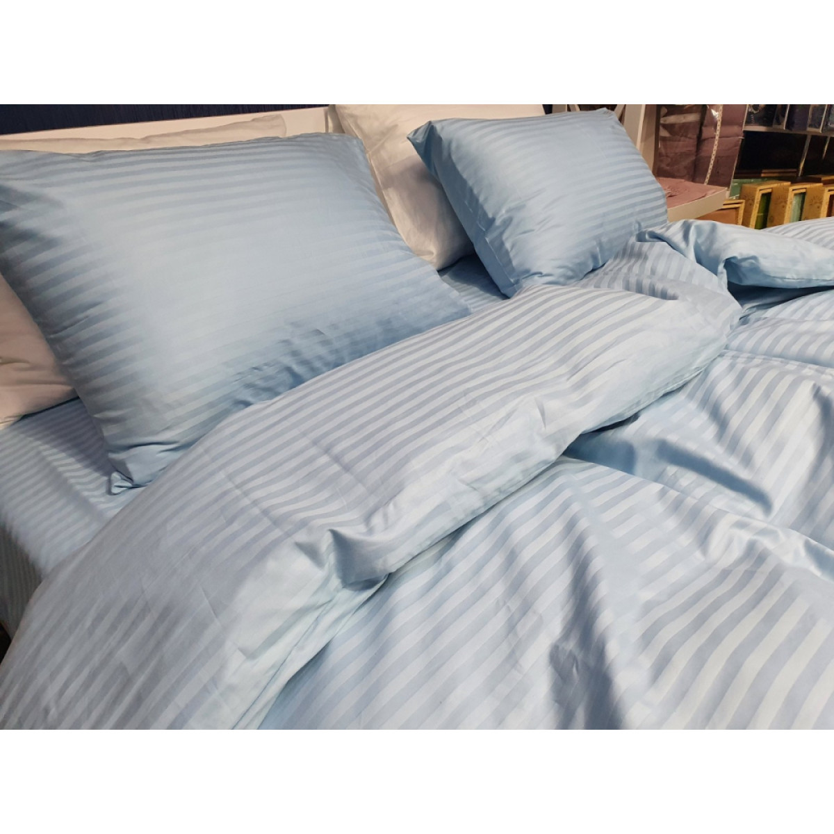 Блакитна постільна білизна страйп сатин Stripe Lux Light Blue
