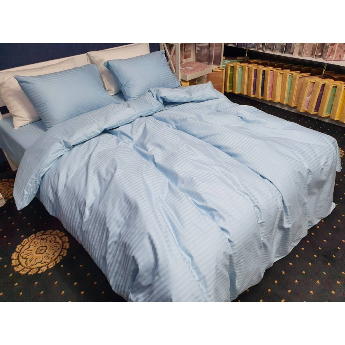 Блакитна постільна білизна страйп сатин Stripe Lux Light Blue