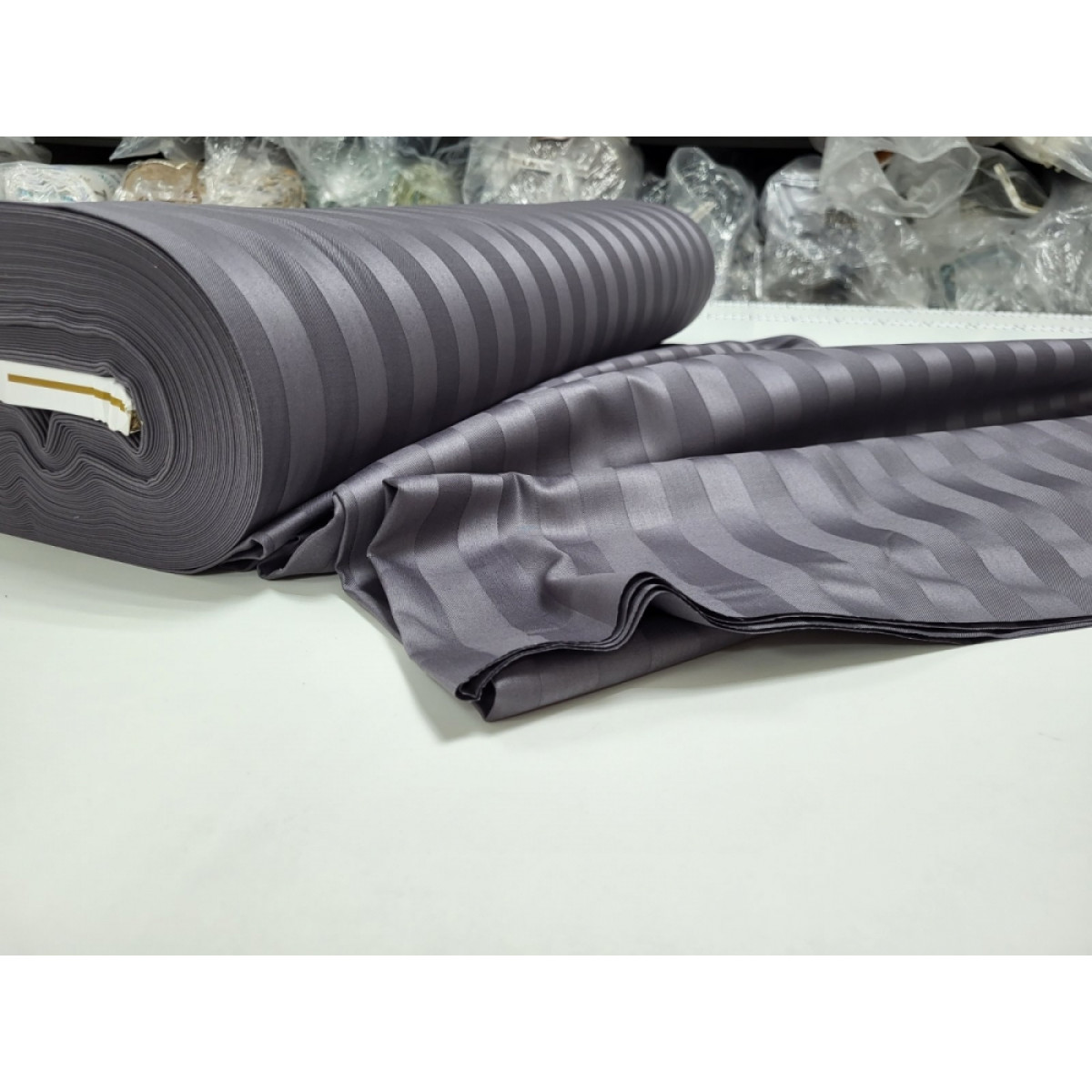 Сіра постільна білизна зі страйп сатину Premium Royal Gray