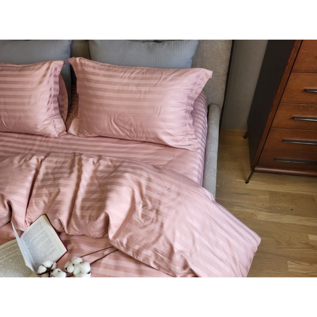 Постіль сатин страйп 100% бавовна Premium Powder Pink