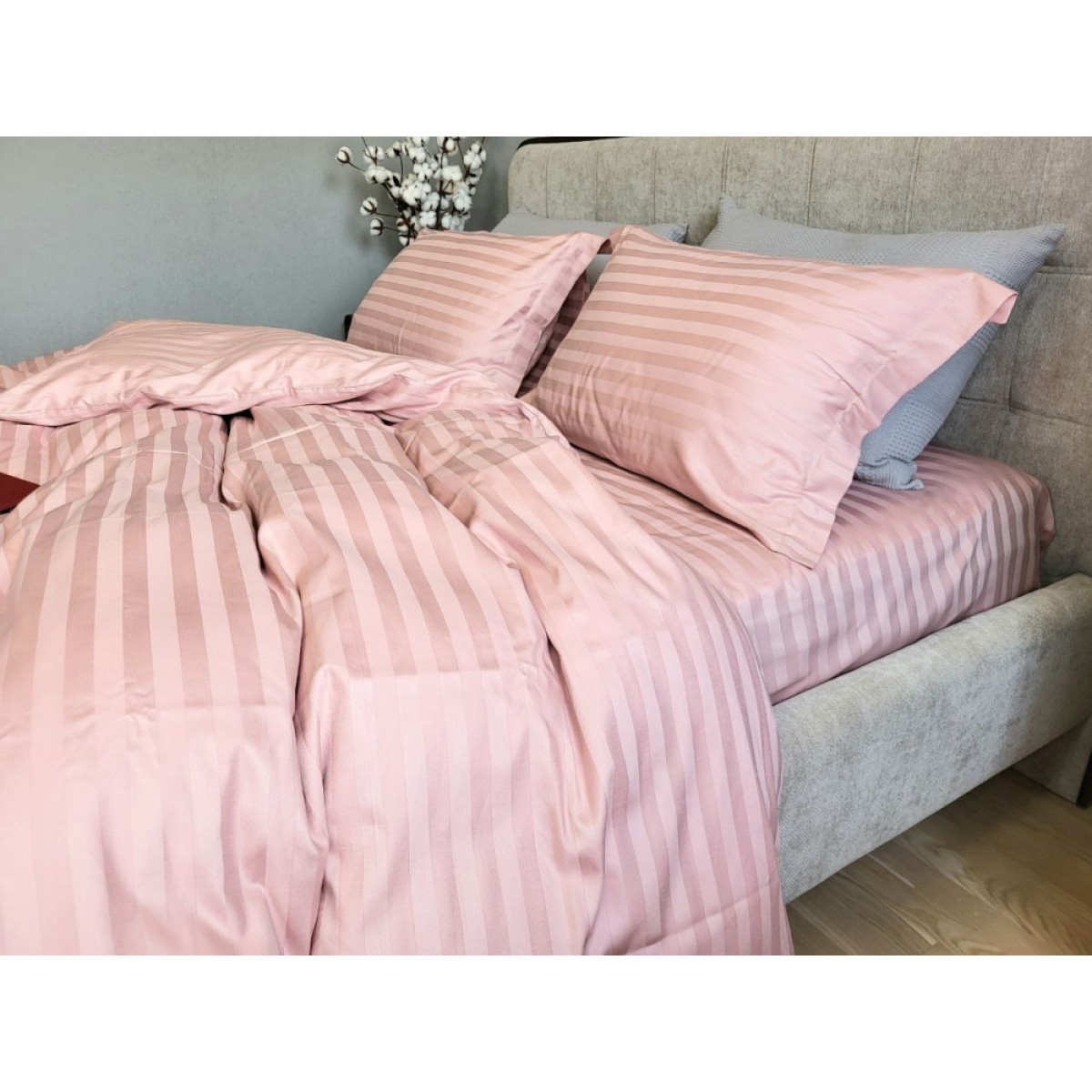 Постіль сатин страйп 100% бавовна Premium Powder Pink