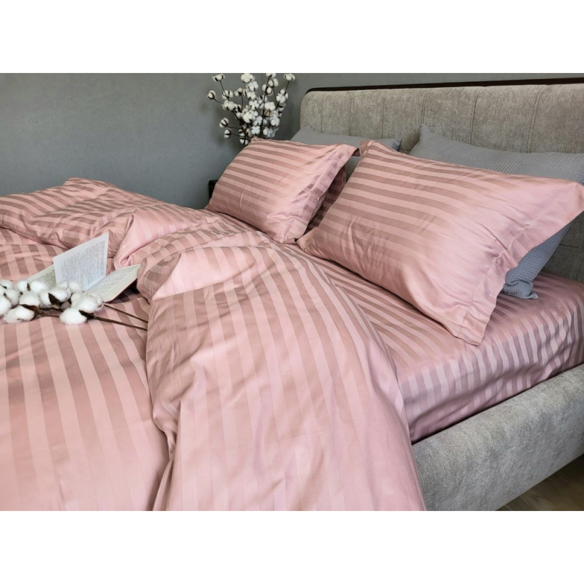 Постіль сатин страйп 100% бавовна Premium Powder Pink
