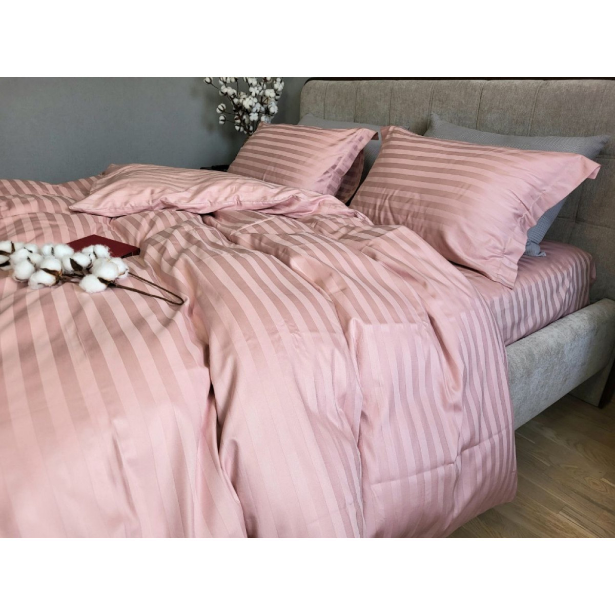 Постіль сатин страйп 100% бавовна Premium Powder Pink