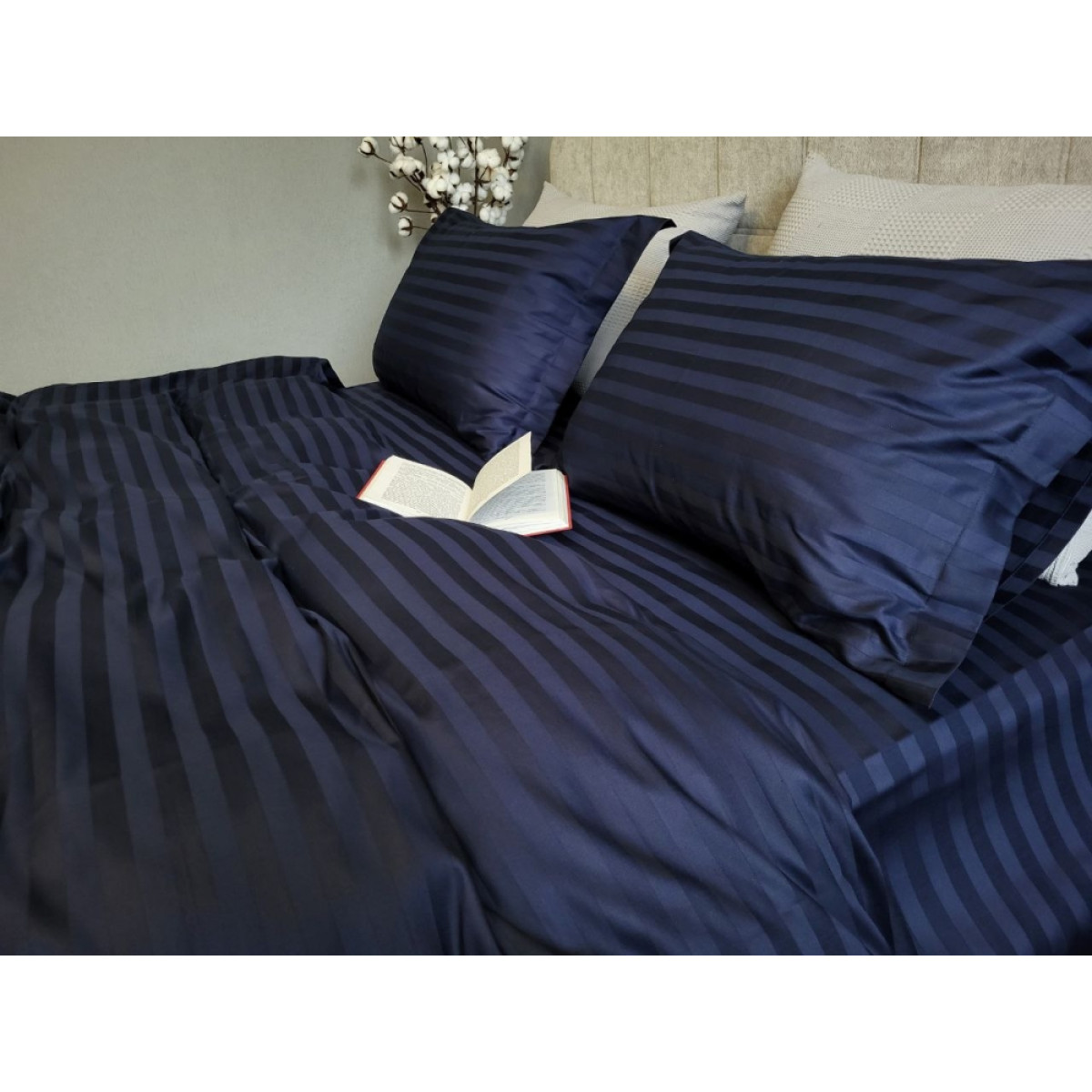Комплект постільної білизни сатин страйп Premium Blue Berry