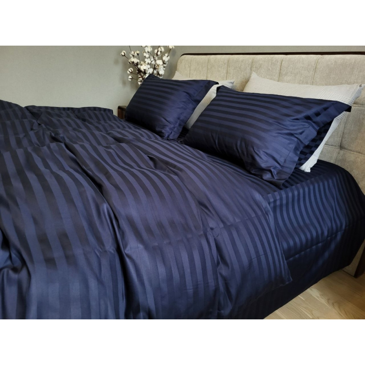 Комплект постільної білизни сатин страйп Premium Blue Berry