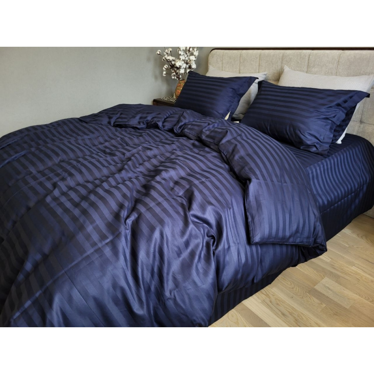 Комплект постільної білизни сатин страйп Premium Blue Berry