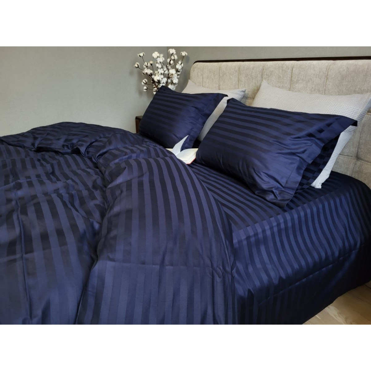 Комплект постільної білизни сатин страйп Premium Blue Berry